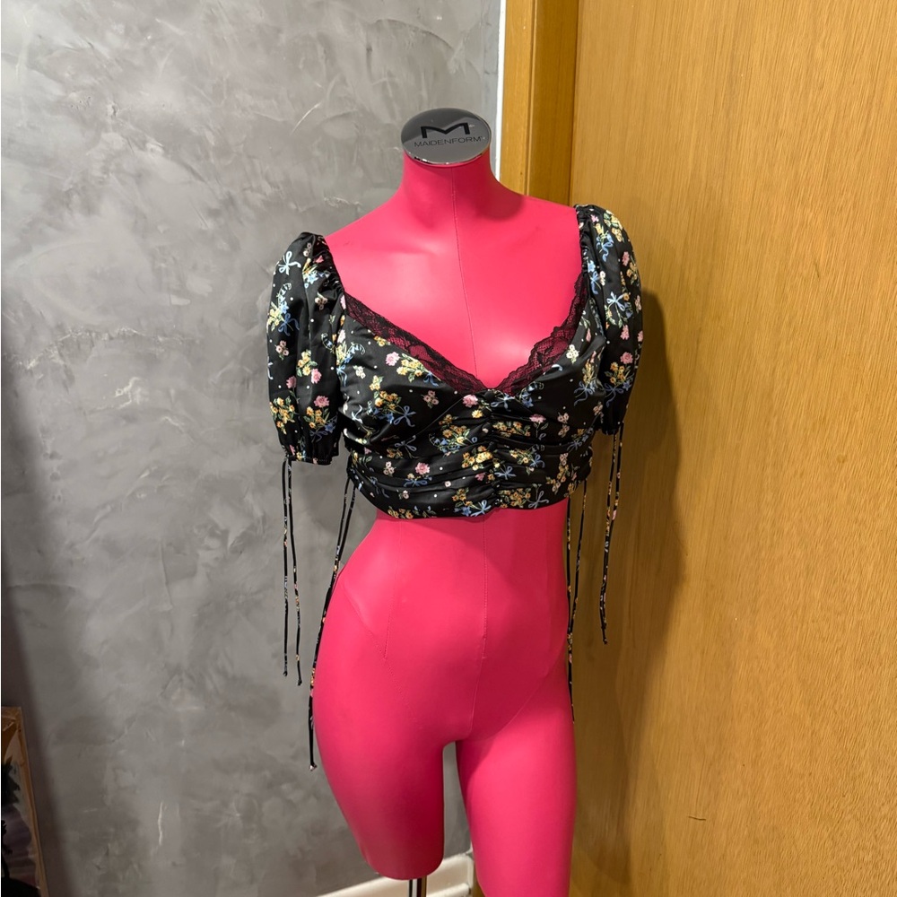 For Love And Lemons Black Floral Blouse